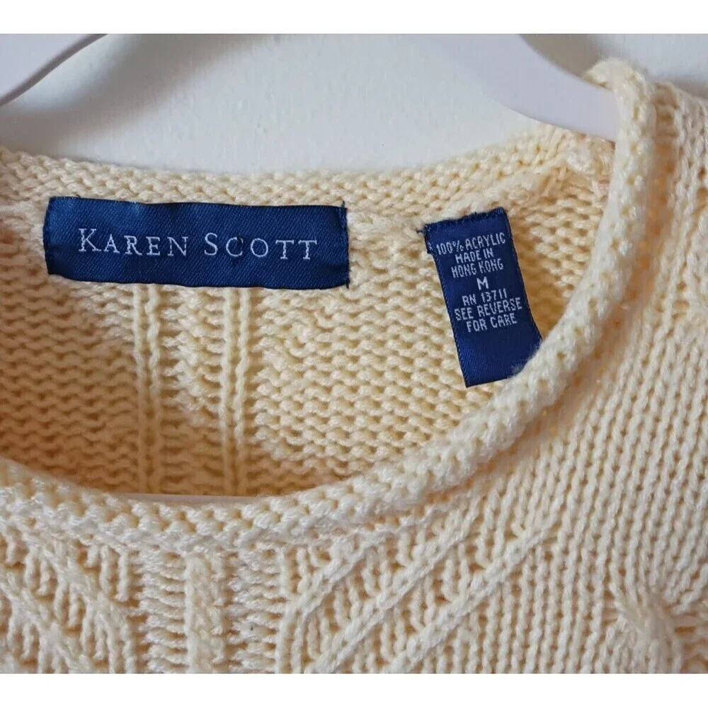 Karen Scott Pullover Sweater Cable Knit Long Sleeve Crew Neck Yellow Size‎ M